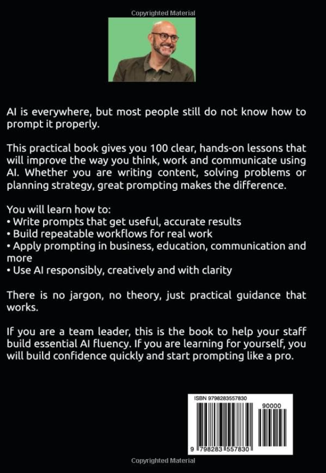 Back cover of Prompt Smart: 100 Lessons for Mastering the Art of Prompting